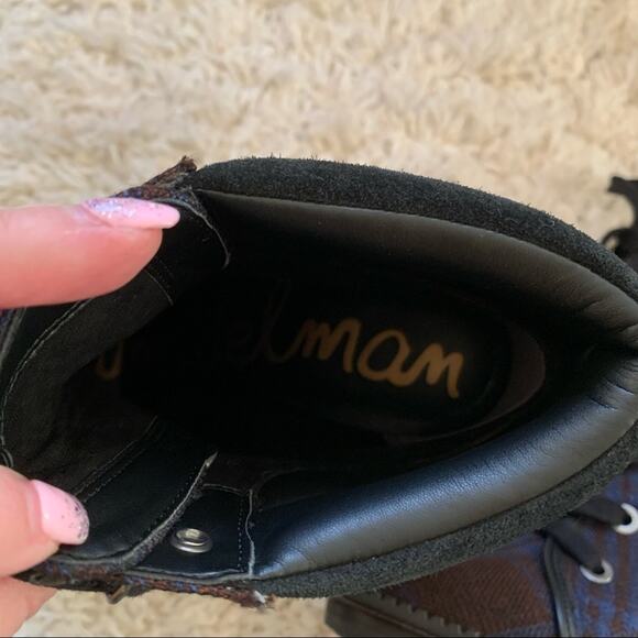 Sam Edelman Sondra Navy Plaid Lace Up Bootie Size 7 - Picture 4 of 12